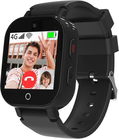 Phyulls 4G Kids Smart Watch Boys مع جهاز تعقب GPS ومكالمات الفيديو، مقاوم للماء بمفتاح واحد SOS مكالمة صوتية كاميرا إنذار رياضية عداد الخطى GPS ساعة تعقب للأولاد من سن 4 إلى 12 عامًا in Kuwait