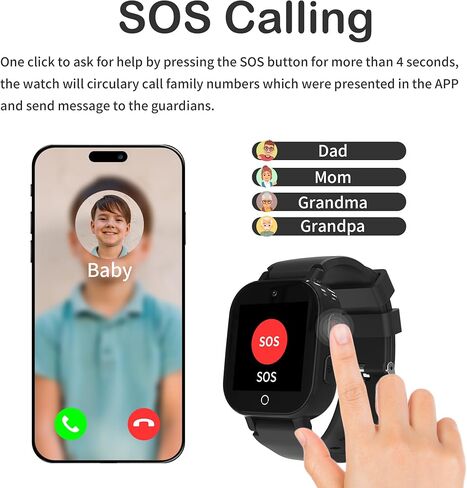 Phyulls 4G Kids Smart Watch Boys مع جهاز تعقب GPS ومكالمات الفيديو، مقاوم للماء بمفتاح واحد SOS مكالمة صوتية كاميرا إنذار رياضية عداد الخطى GPS ساعة تعقب للأولاد من سن 4 إلى 12 عامًا in Kuwait