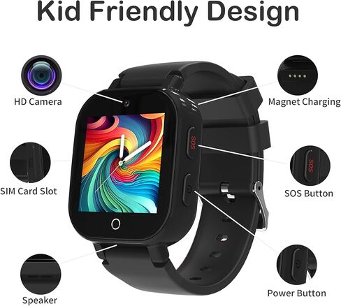 Phyulls 4G Kids Smart Watch Boys مع جهاز تعقب GPS ومكالمات الفيديو، مقاوم للماء بمفتاح واحد SOS مكالمة صوتية كاميرا إنذار رياضية عداد الخطى GPS ساعة تعقب للأولاد من سن 4 إلى 12 عامًا in Kuwait