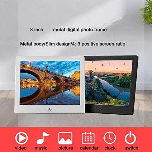 إطار صور رقمي مقاس 8 بوصات، تصميم نحيف، نسبة عرض إلى ارتفاع 4:3، يدعم تشغيل الصور والموسيقى والفيديو. in Kuwait