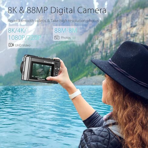 أحدث كاميرا رقمية 8K للتصوير الفوتوغرافي لعام 2025، وكاميرا تسجيل فيديو بدقة 88 ميجابكسل لليوتيوب مع شاشة قابلة للطي 3 بوصات بزاوية 180 درجة، وتكبير رقمي 18X، وبطاقة SD سعة 32 جيجابايت، وبطاريتين (معدنية) in Kuwait