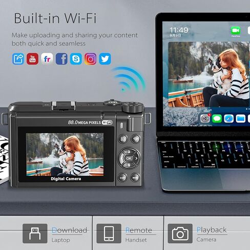أحدث كاميرا رقمية 8K للتصوير الفوتوغرافي لعام 2025، وكاميرا تسجيل فيديو بدقة 88 ميجابكسل لليوتيوب مع شاشة قابلة للطي 3 بوصات بزاوية 180 درجة، وتكبير رقمي 18X، وبطاقة SD سعة 32 جيجابايت، وبطاريتين (معدنية) in Kuwait