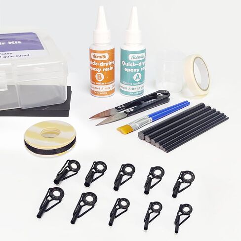 EUPHENG Fishing Rod Repair Kit with Carbon Fiber Sticks, Stainless Steel Tips, Tubes, Wrapping Thread & Fast-Drying Epoxy Glue for Rod Building Supplies in Kuwait