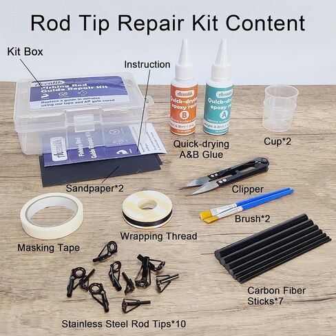 EUPHENG Fishing Rod Repair Kit with Carbon Fiber Sticks, Stainless Steel Tips, Tubes, Wrapping Thread & Fast-Drying Epoxy Glue for Rod Building Supplies in Kuwait