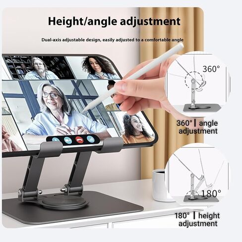 حامل تابلت من الألومنيوم لحامل iPad، حامل سطح المكتب قابل للتعديل مع دوران 360 درجة للأجهزة اللوحية مقاس 4.7-12.9 بوصة، وأجهزة القراءة الإلكترونية، وأجهزة الألعاب والهواتف الذكية in Kuwait