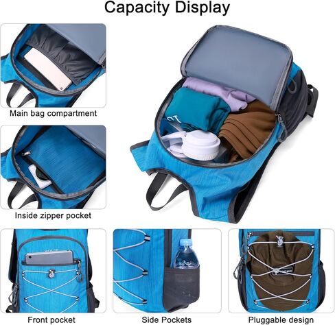 حقيبة ظهر BOVIP للمشي لمسافات طويلة سعة 20 لترًا خفيفة الوزن وقابلة للتعبئة والتنزه سيرًا على الأقدام وحقيبة كتف صغيرة للسفر في الهواء الطلق وقابلة للطي باللون الرمادي in Kuwait