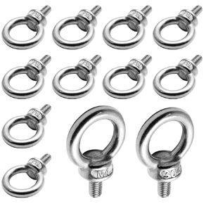 Suiwotin 6pcs M8 Eye Bolt, Stainless Steel Male Thread Machinery Shoulder Lifting Ring Eye Bolt, Heavy Duty Screw Eyebolt