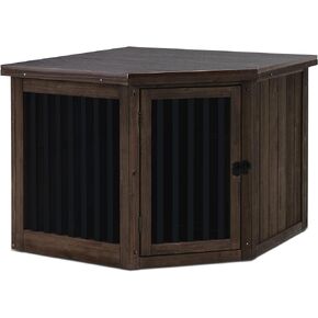 MCombo Furniture Corner Dog Crate, End Table Dog Kennel with Door, Wooden Dog House, Pet Crate Indoor Use 1578 (Medium, Brown)