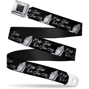 Buckle-Down Seatbelt Belt - ONLY GOD CAN JUDGE ME Script/Praying Hands Black/White - 1.0" Wide - 20-36 Inches in Length