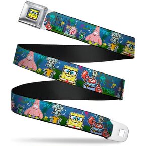 Buckle-Down Seatbelt Belt - SpongeBob & Friends 8-Bit Scene - 1.0" Wide - 20-36 Inches in Length