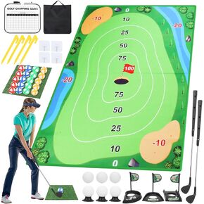 BananMelonBM Chipping Golf Game Mat Set Indoor Outdoor Games, Backyard Golf Games for Adults Kids Practice,Golf Training Aid Equipment Stick Chip Game