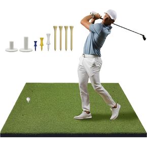 JJM Golf Hitting Mat, 5x4ft Artificial Turf Golf Practice Mat for Golf Outdoor and Indoor Training, Thick Hitting Mat with 9 Golf Balls Tee. Suitable for Golf simulators and Practice nets