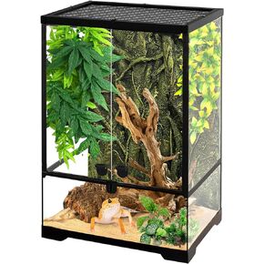 Mini Reptile Glass Terrarium 12"x8"x8" Durable Reptile Habitat Tank with Heat Resistant Aluminum Alloy Frame, Double Swinging Doors for no Jam by Sand and Other Debris