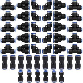 Bwintech 46 Pcs 10mm Pneumatic Quick Push in Connect Air Tube Fitting Kit (10mm Straight/Elbow/Tee/Splitter Connector and 6-10,8-10,10-12mm Reducing Connector)