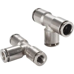 Jienk 2PCS 1/4" Tube OD Union Tee Push to Connect Fittings, Pneumatic 3 Way Tee Shaped Nickel-Plated Copper Quick Connector for Air Bag Air Brake Air Compressor