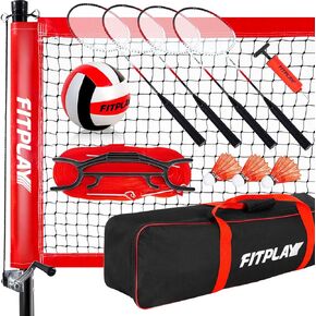 مجموعة كرة الطائرة وكرة الريشة المحمولة في الهواء الطلق من weepalm، مع مضارب كرة الريشة المصنوعة من الألومنيوم، والكرات، وأعمدة فولاذية قابلة لضبط الارتفاع، ونظام الونش، والكرة الطائرة مع مضخة وحقيبة حمل لشاطئ الفناء الخلفي in Kuwait