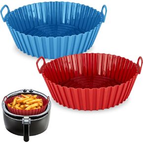 Hotpop Silicone Air Fryer Liner - Air Fryer Silicone Liners - Reusable Silicone Bowl Basket - Air Fryer Silicone Pot - Air Fryer Silicone Basket Bowl - Airfryer Liner (2 pk, Red & Teal)