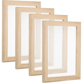 PATIKIL 11.8"x7.9" Wooden Paper Making Screen, 4 Pack Paper Making Mold Frame Papermaking Mould Deckle for DIY Paper Craft Tool Dried Flower Handcraft, Natural Color