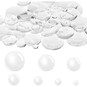70 Pieces Clear Round Cabochons Flat Back Glass Cabochons Dome Tiles Transparent Gem Glass Eyes for Crafts Half Round Flat Back for DIY Earring Necklace Ring for Jewelry Making (6/8/10/12/16/20/25mm)