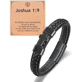 UNGENT THEM Mens Cross Leather Bracelet Romantic Birthday Valentines Day Christmas Christian Graduation Easter Gifts for Men Boys