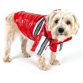 معطف واق من المطر للكلاب من Pet Life ® Reflecta-Glow PVC - معطف للكلاب عاكس ومقاوم للماء مع صوف قطبي قابل للعكس - معطف واق من المطر للحيوانات الأليفة قابل للتعديل على جميع الأكمام الأربعة مع غطاء قابل للإزالة