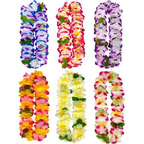 GoodUping 6 Count Thickened Hawaiian Leis, Perfect Luau Party Supplies for Summer Beach Vacations, Essential Party Decorations for Birthday, Graduation, and Wedding Celebrations