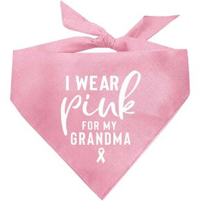 I Wear Pink for My Grandma Cancer Ribbon Breast Cancer Dog Bandana (Hot Pink, XS 297)