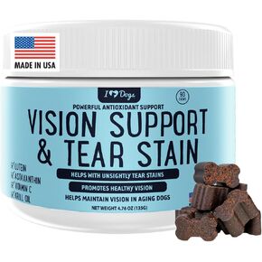 مضغ iHeartDogs للرؤية والبقع المسيل للدموع للكلاب - مكمل للعناية بعيون الكلاب لرطوبة العين + دعم الرؤية والمناعة مع زيت الكريل واللوتين والأستازانتين والتوت البري وخل التفاح وفيتامين C in Kuwait