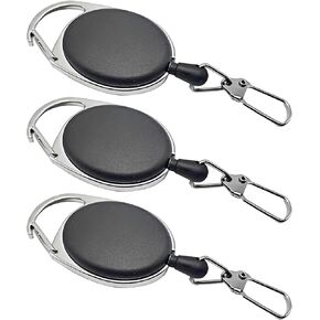 3PCS Fly Fishing Zinger Retractors with 360 Degree Rotation Buckle Anglers Combo Tool Holder for Fishing Climbing Hiking Outdoor Sports