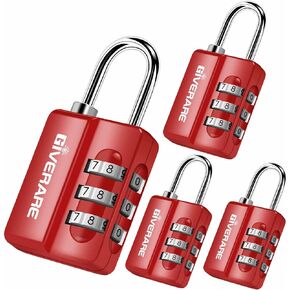 GIVERARE 4 Pack Combination Lock, 3-Digit Padlock Keyless, Resettable Luggage Locks for Backpack, Gym & School & Employee Locker, Weatherproof Travel Lock for Fence, Backyard Gate, Hasp, Case-Black