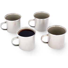 Libken Camping Mugs Enamel - 3x5x3-Inch Hot and Cold Beverage Coffee Mug - Set of 4 Enameled Steel Cups - Versatile Enamel Mugs with Comfortable Handle for Camping or Cozy Morning at Home - Beige