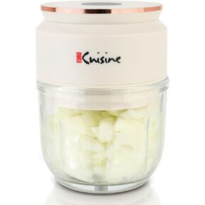 Euro Cuisine Mini Cordless/Rechargeable Chopper with USB Cord & Glass Bowl Electric Mini Garlic Chopper, Mini Food Processor 1 Cup, Mini Food Grinder, Mini Chopper Electric