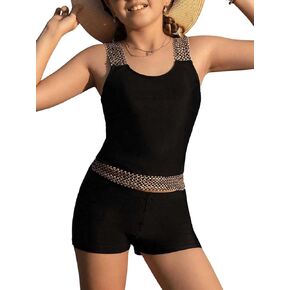 Milumia Girl's Two Piece Tankini Swimsuit Contrast Stitching Bathing Suits with Boyshorts