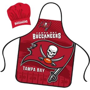Mojo Licensing Tampa Bay Buccaneers Apron Chef Hat Set Full Color Universal Size Tie Back Grilling Tailgate BBQ Cooking Host
