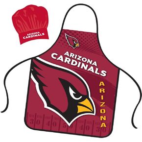 Mojo Licensing Arizona Cardinals Apron Chef Hat Set Full Color Universal Size Tie Back Grilling Tailgate BBQ Cooking Host