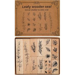 22 Pcs Plant Wooden Rubber Stamps Set, Plant Decorative Wooden Stamp DIY Craft Wooden Rubber Stamps for DIY Craft, Letters Diary and Craft Scrapbooking (Plant 2)