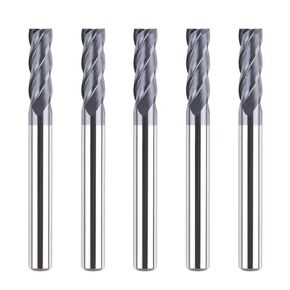 SpeTool 5PCS 12401 4 Flutes Carbide CNC End Mill, Square Nose 1/4 inch Shank, 2-1/2 inch Long Overall, Titian Coated for Metal Mill