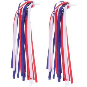 PRETYZOOM 1 Pair Bicycle Tassel Bike Streamer Bike Scooter Patriotic Blue White Red Handle Tassels Handlebar Decorative Streamers for 4th of July Independence Day Decoration
