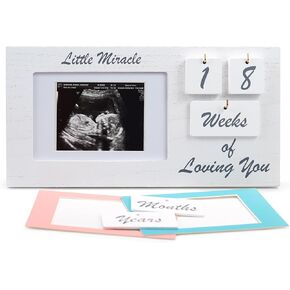 Ultrasound Picture Frames with Milestone Tracker - Multi Use White Baby Sonogram Picture Frame with Counting Tiles - Beautiful White Wooden Ultrasound Picture Frame or Ultrasound Photo Frame
