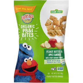 Earth's Best Organic Kids Snacks, Sesame Street Toddler Snacks, Organic PB&J Bites for Toddlers 2 Years and Older, Peanut Butter and Apple Flavored with Other Natural Flavors, 3.17 oz (Pack of 6) in Kuwait