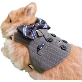 Rabbit Clothes Formal Suit Harness with Striped Tie Adjustable Bunny Vest Halloween Cosplay Wedding Party Holiday Daily Wear Walking Harness Clothes for Bunny Kitten Puppy Chinchilla guinea pig (S)