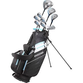 Precise AMG Ladies Womens Complete Golf Clubs Set Includes Driver, Fairway, Hybrid, 6-PW Irons, Putter, Stand Bag, 3 H/C's - Choose Color and Size!