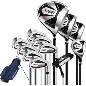 PGM Men's Complete Golf Club Sets - 12 Pieces - 3 Wood (#1,3,5), 1 Hybrid (#4H), 6 Irons(#5,6,7,8,9,PW), 1 Sand Wedge (55°), 1 Putter - Golf Stand Bag