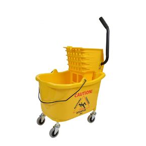 Janico Inc Mop Bucket Side Press Wringer Combo, 35 Quart 8.5 Gallon, Blue, 3 Inch Non Marking Metal Casters (35 Quart, Blue)