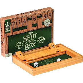 Schylling Shut the Box - Family Game of Strategy and Chance - Includes Collectible Wooden Game Box, Felt Bottom, Rounded Dice, and Detailed Instructions - Ages 6 and Up