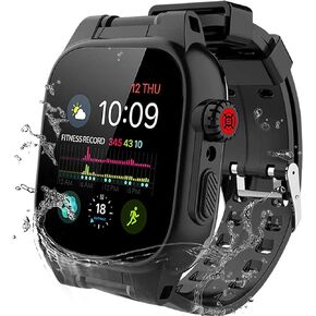 for Apple Watch Case 44mm Waterproof Case, IP68 Full Body Protection Case with Built-in Screen and Band, Case Cover for iWatch Series 6/5/4/SE 44mm, Black