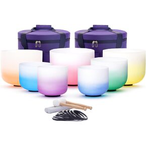 Hye-eun Crystal Singing Bowl Set,7-12 Inch 432hz Half Colored Gradient Quartz Singing Meditation Sound Bowls Set of 7pcs with Carrying Case for Yoga Sound Healing