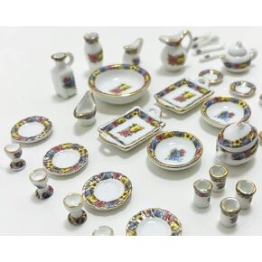 Ceramic Kitchen Set Small Size for Kids and Decoration Handmade Dinner Set Expands Children's Cognition and Teach Kids The Social Life Set Size 1 (A)
