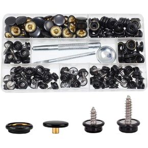 180 Pieces Canvas Snap Kit, BetterJonny Stainless Steel Screws Snaps Marine Grade Canvas and Upholstery Boat Snaps Button Fastener with 3 Setting Tools for Boat Cover Furniture Black
