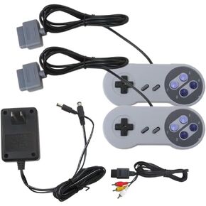 Performance Replacement Set Compatible for Super Nintendo SNES,Wired Gray Gamepad Controllers with AV Cable Power Adapter